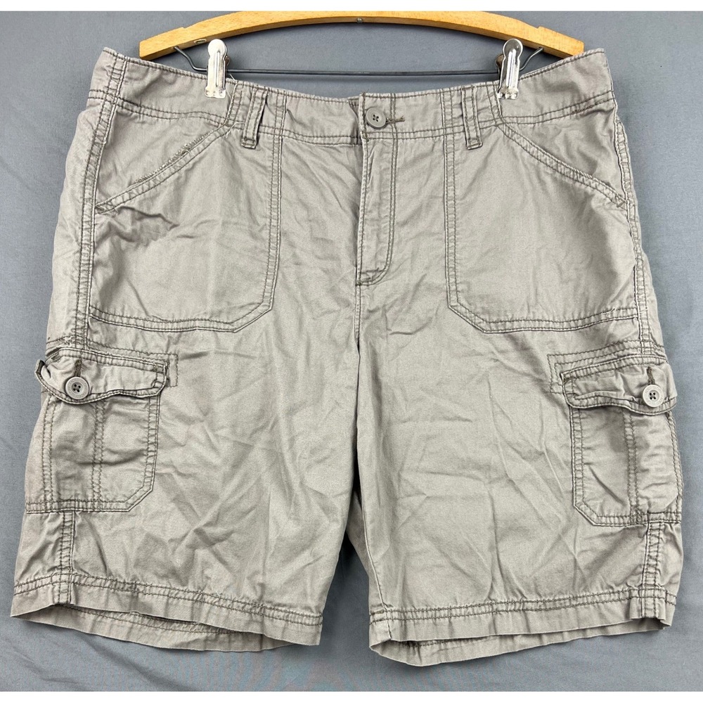 Faded Glory Cargo Shorts Womens 16 Gray Olive Drab 100% Cotton Utility Good